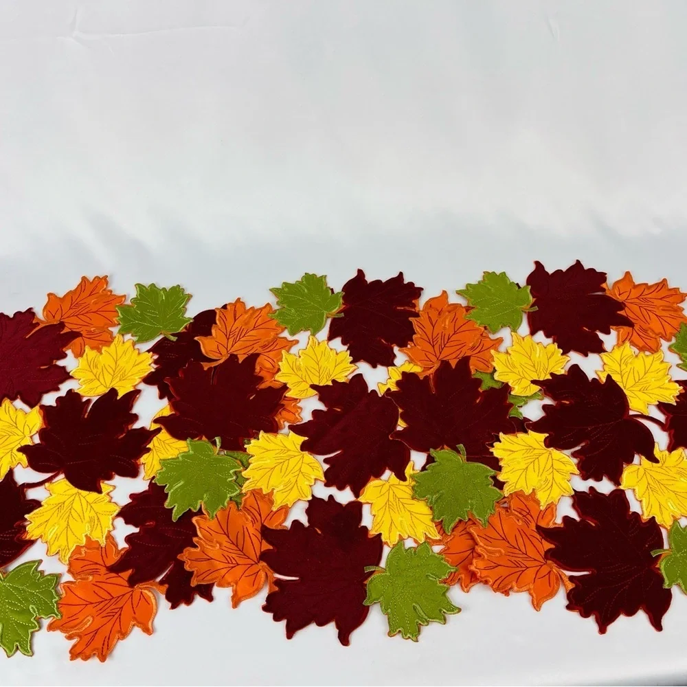 Trio of Placements/Chargers (3) Round Leaf Orange Burgundy Yellow Green Fabric